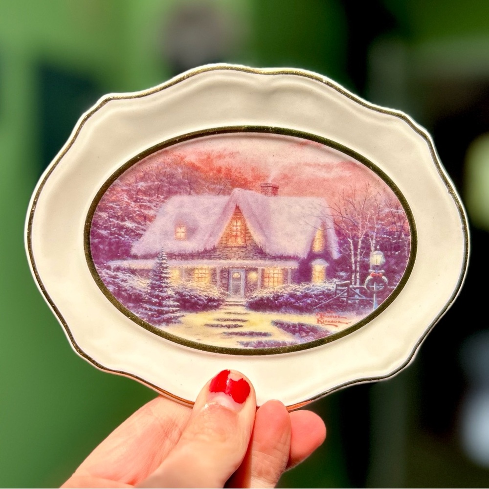 VTG Charming Thomas Kinkade Oval Plate Cottage Art Wall Decor